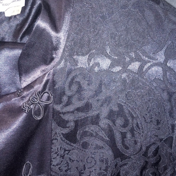 Vintage R&M Richards Black Satin Long Jacket w/ Frog Closure & Pants Set Size 16 - Picture 4 of 9